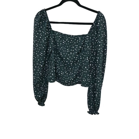 Abercrombie & Fitch Green Polka Dot Smocked Off-Shoulder Blouse With Long Sleeve - Picture 1 of 7